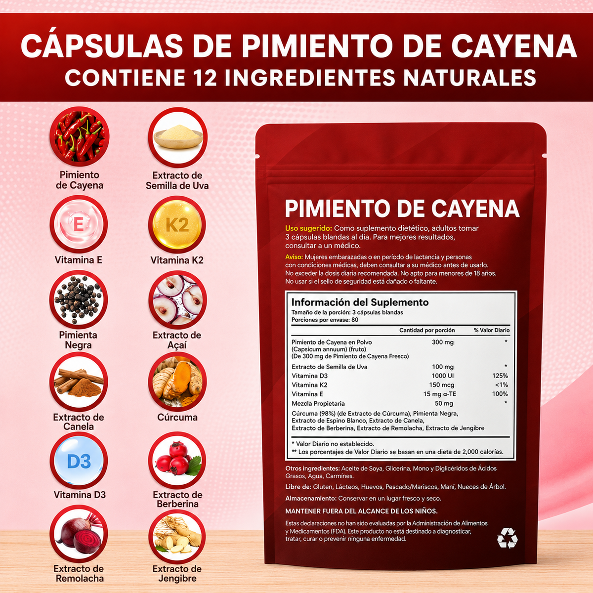Cápsulas de Cayena con Capsaicina 3 mg