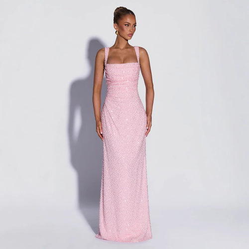 Sequined Sleeveless Tube Top Long Dress with Slit