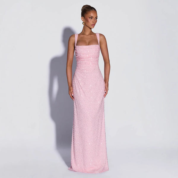 Sequined Sleeveless Tube Top Long Dress with Slit