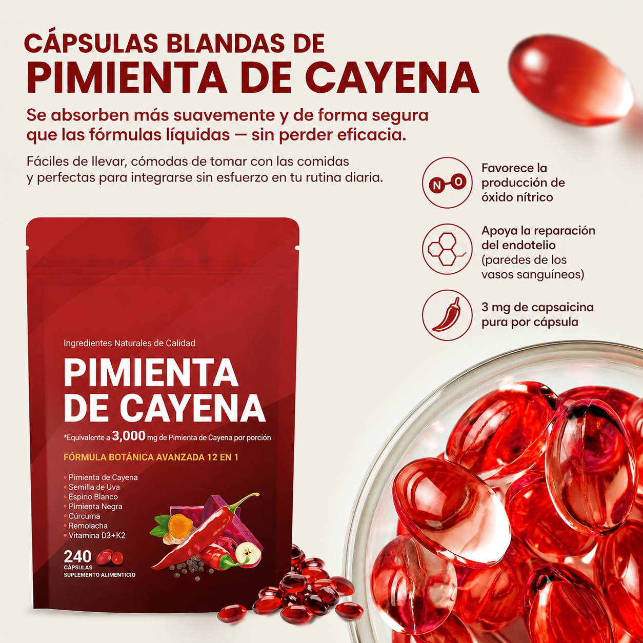 Cápsulas de Cayena con Capsaicina 3 mg