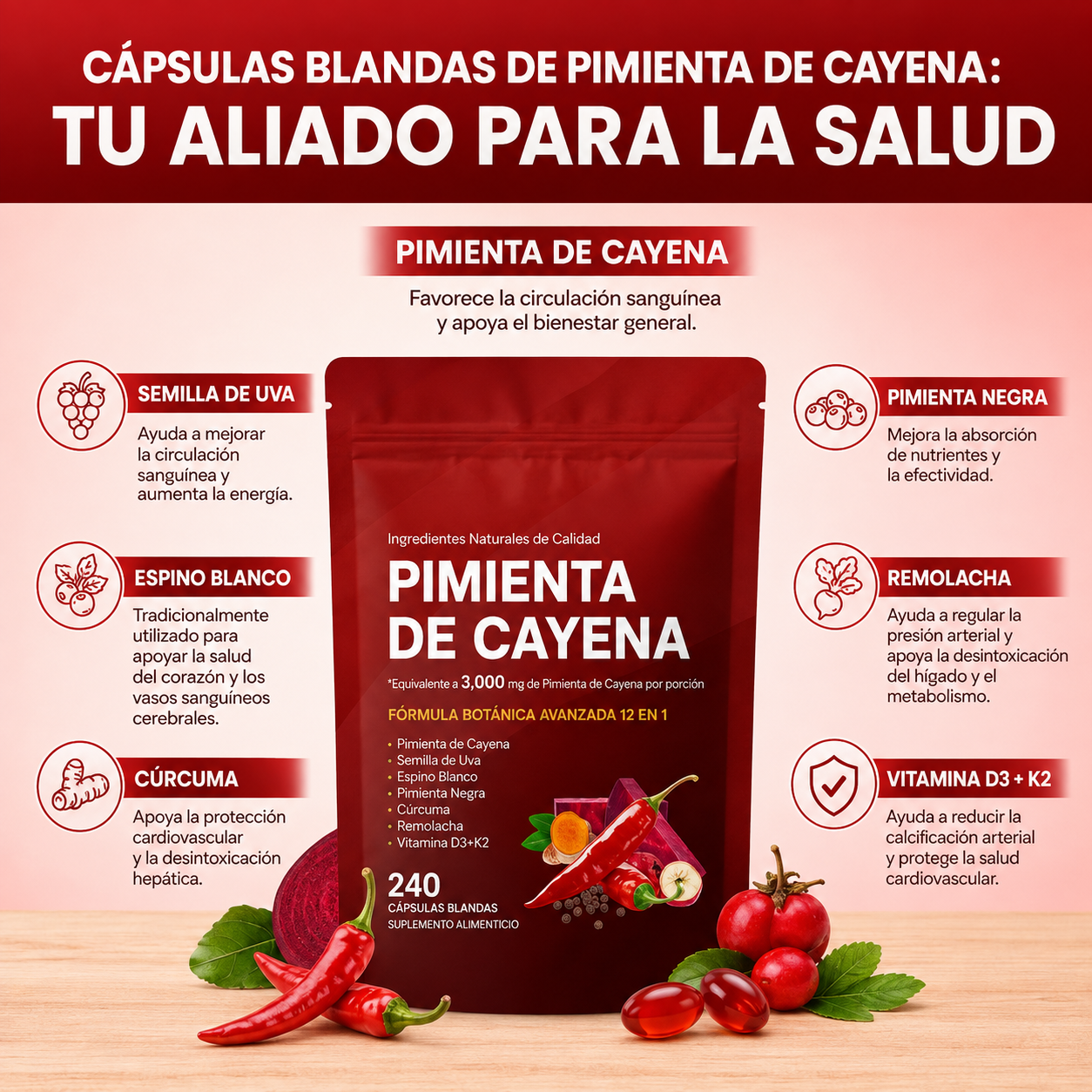 Cápsulas de Cayena con Capsaicina 3 mg