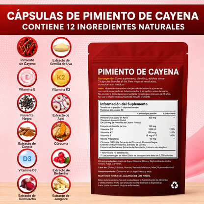 Cápsulas de Cayena con Capsaicina 3 mg